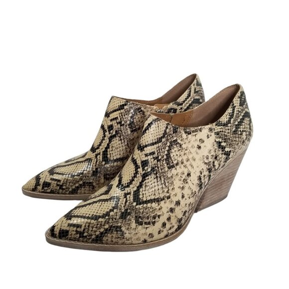 Franco Sarto L-Garcia Black & Cream Leather Snake Print Ankle Booties Si… - Picture 2 of 8